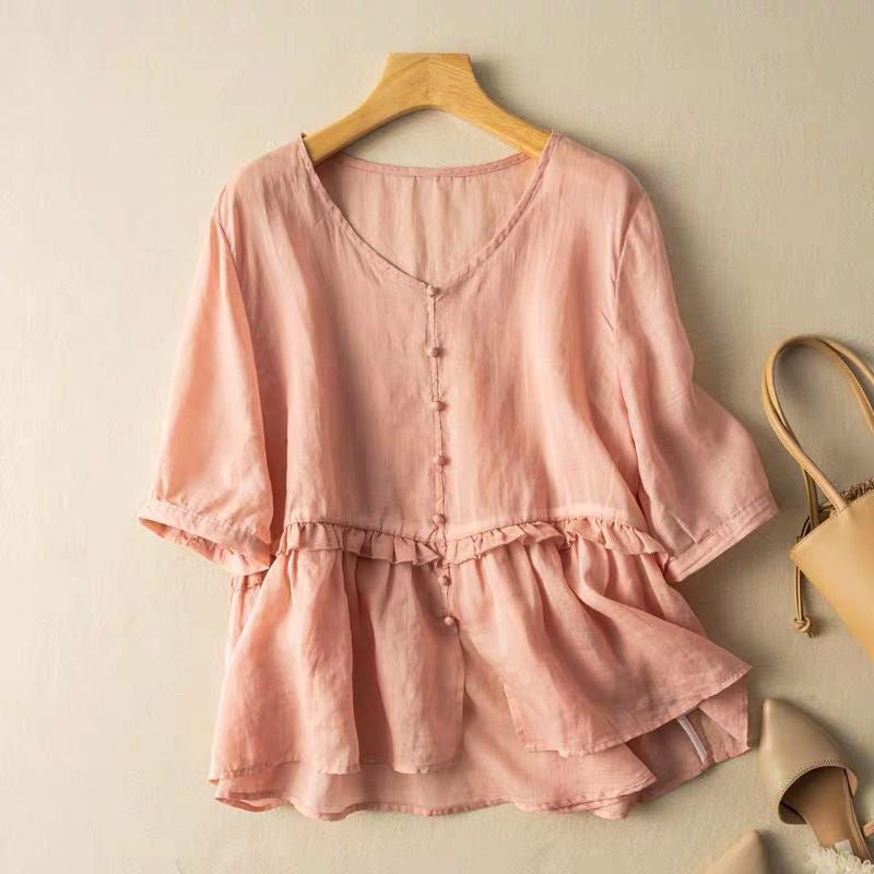 Natalie Cotton-Linen Blouse  - By Qivii