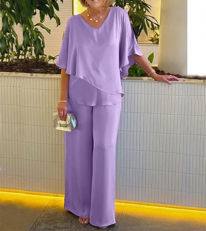 Martha | Elegant Wide Leg Two Piece Set . by Qivii