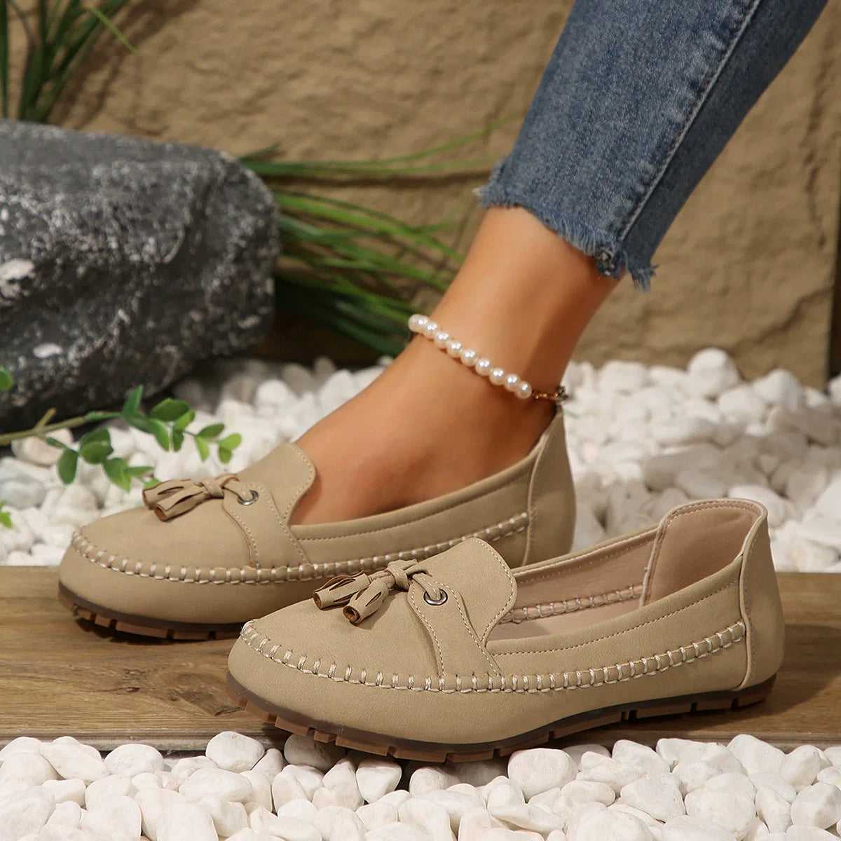 Women's Casual Blue Moccasin Loafers – Soft Suede Slip-On Flats with Tassel Bow Detail, Comfortable Driving Shoes for Everyday Wear