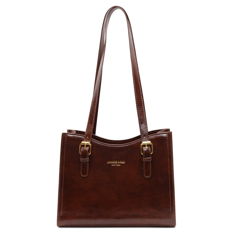 Women's Retro-Vintage Structured Tote Bag – Medium Horizontal PU Tote with Zippered Top, Dual Shoulder Straps & Phone Pocket