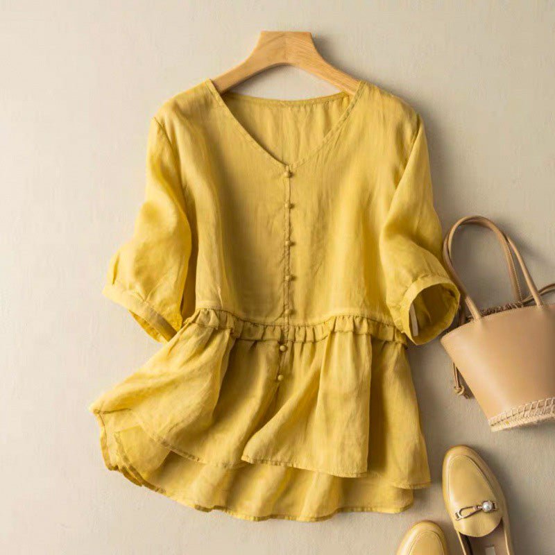 Natalie Cotton-Linen Blouse  - By Qivii