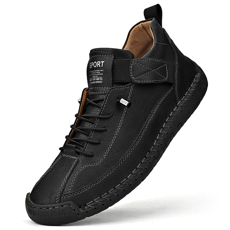 Autumn/Winter Vintage Men’s Mid-Top Martin Boots Outdoor Casual Work Shoes with Stitching