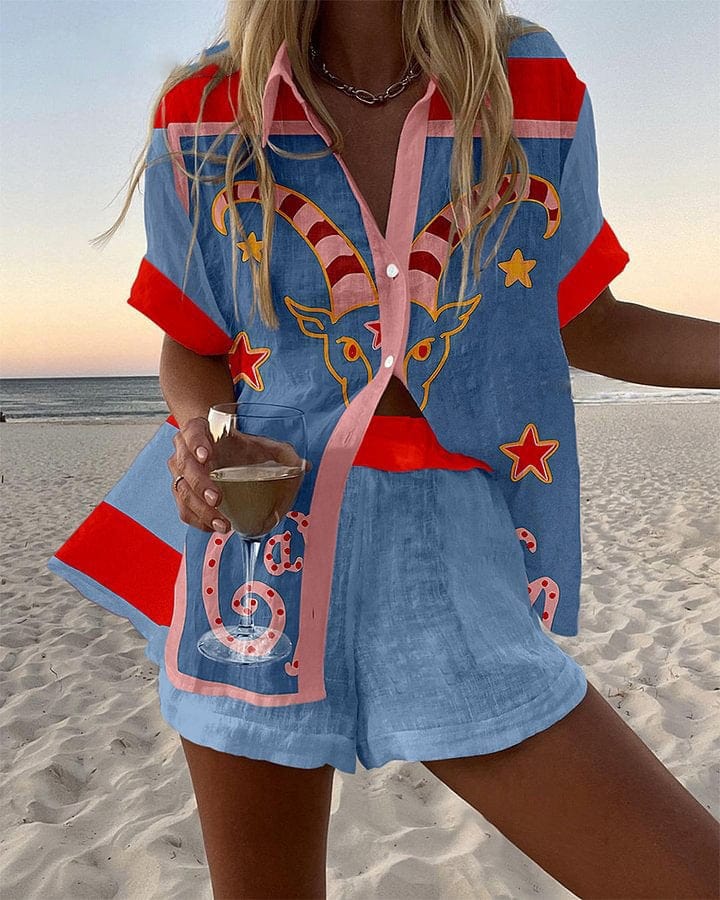 Marjorie | Comfortable Printed Two Piece Summer Shorts Set by Qivii