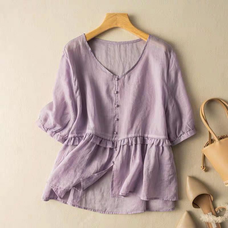 Natalie Cotton-Linen Blouse  - By Qivii