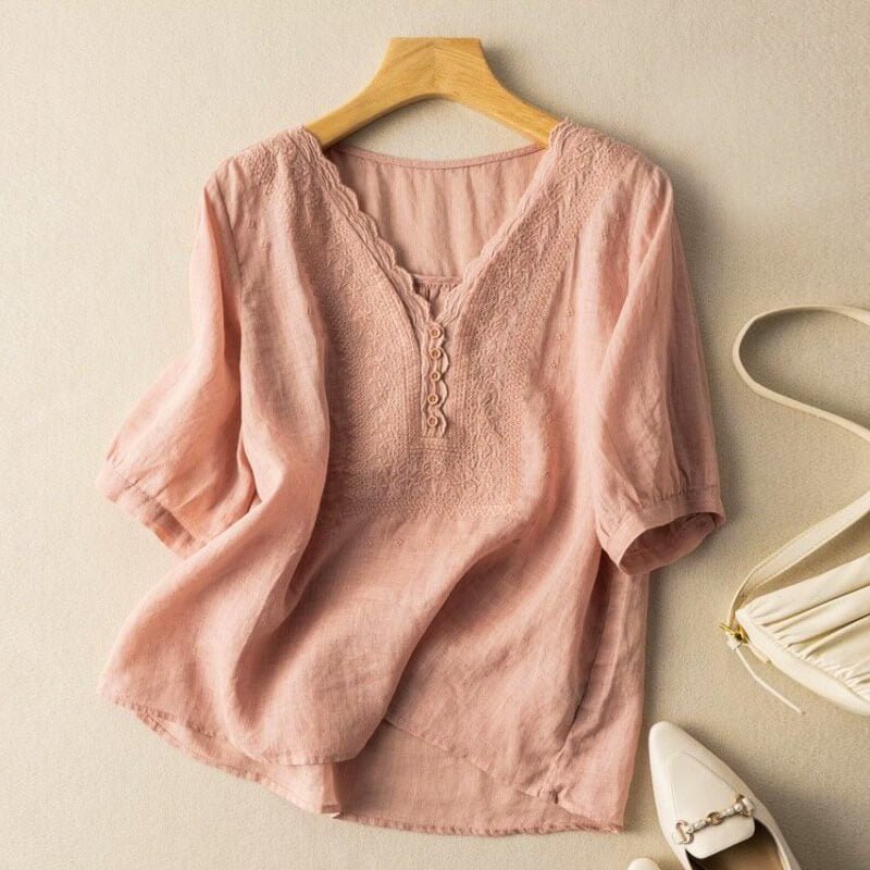 Luciana Cotton-Linen Blouse  - By Qivii
