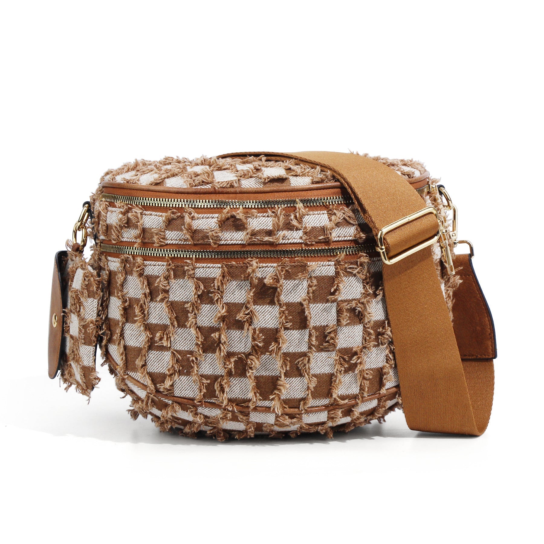 Ounamei Denim Checkered Crossbody Bag for Women | Large Capacity Sling Bum Bag with Mini Pouch