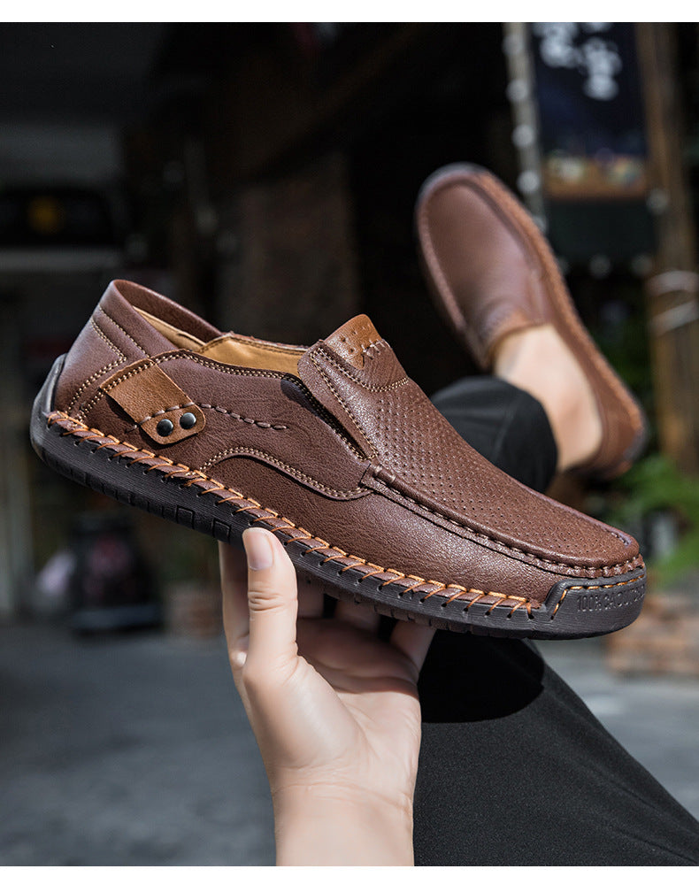 Handmade Men's Slip-On Loafers Casual Outdoor Genuine Leather Shoes