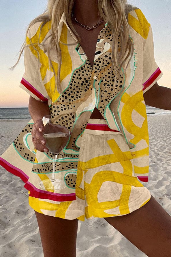 Tessa | Printed Two Piece Shorts Set Short Sleeve Summer Outfit by Qivii