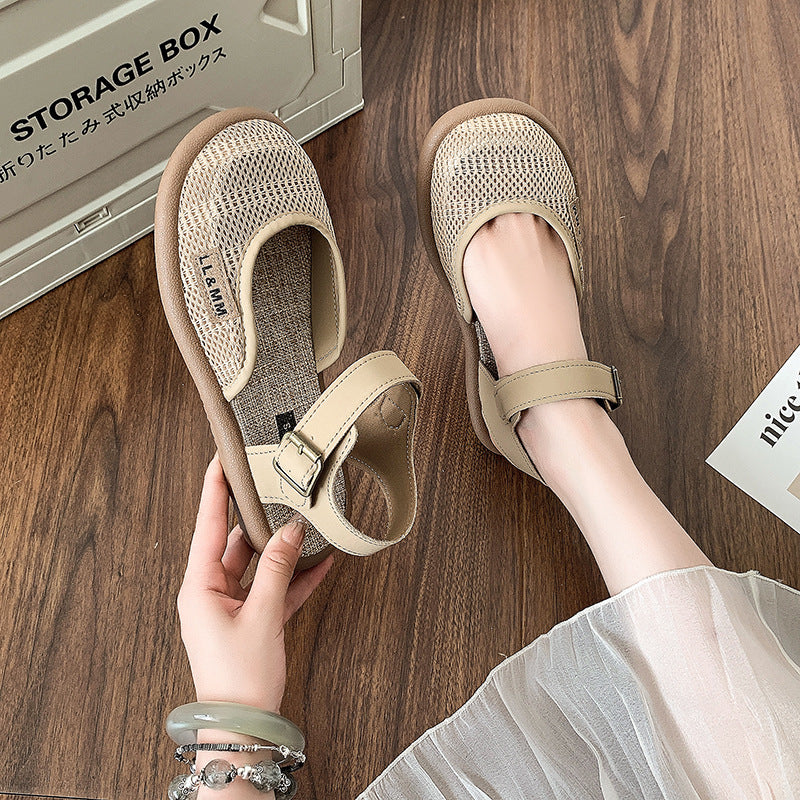 Women’s Mirelle Linen Mesh Closed-Toe Roman Sandals – Effortless Lightweight Everyday Comfort Flats (US 4–10)