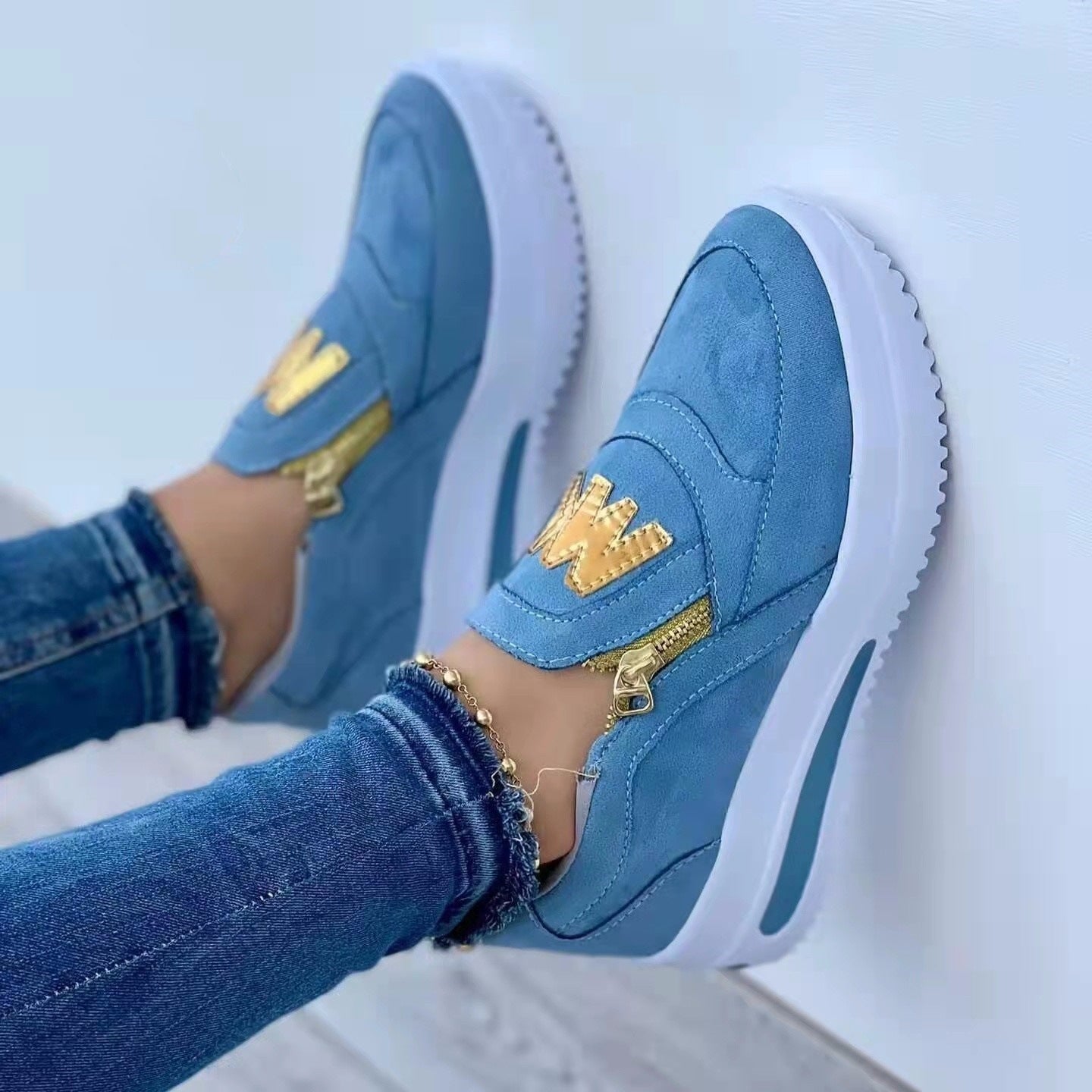 Women's Plus Size Casual Sports Zipper Sneakers Trendy Athletic Casual Shoes