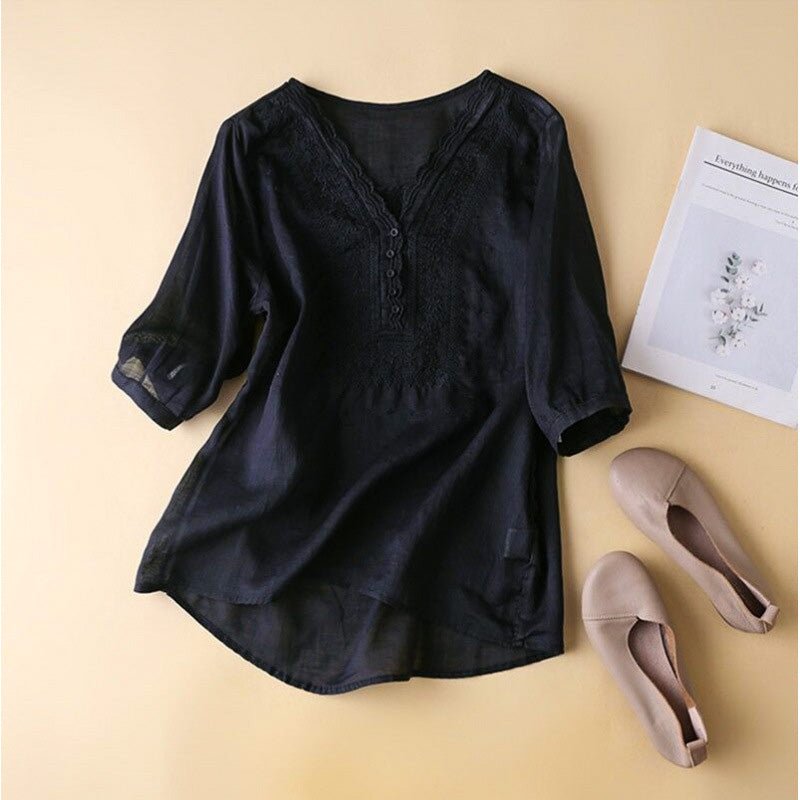 Luciana Cotton-Linen Blouse  - By Qivii