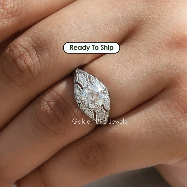 OEC Round Moissanite Art Deco Engagement Ring