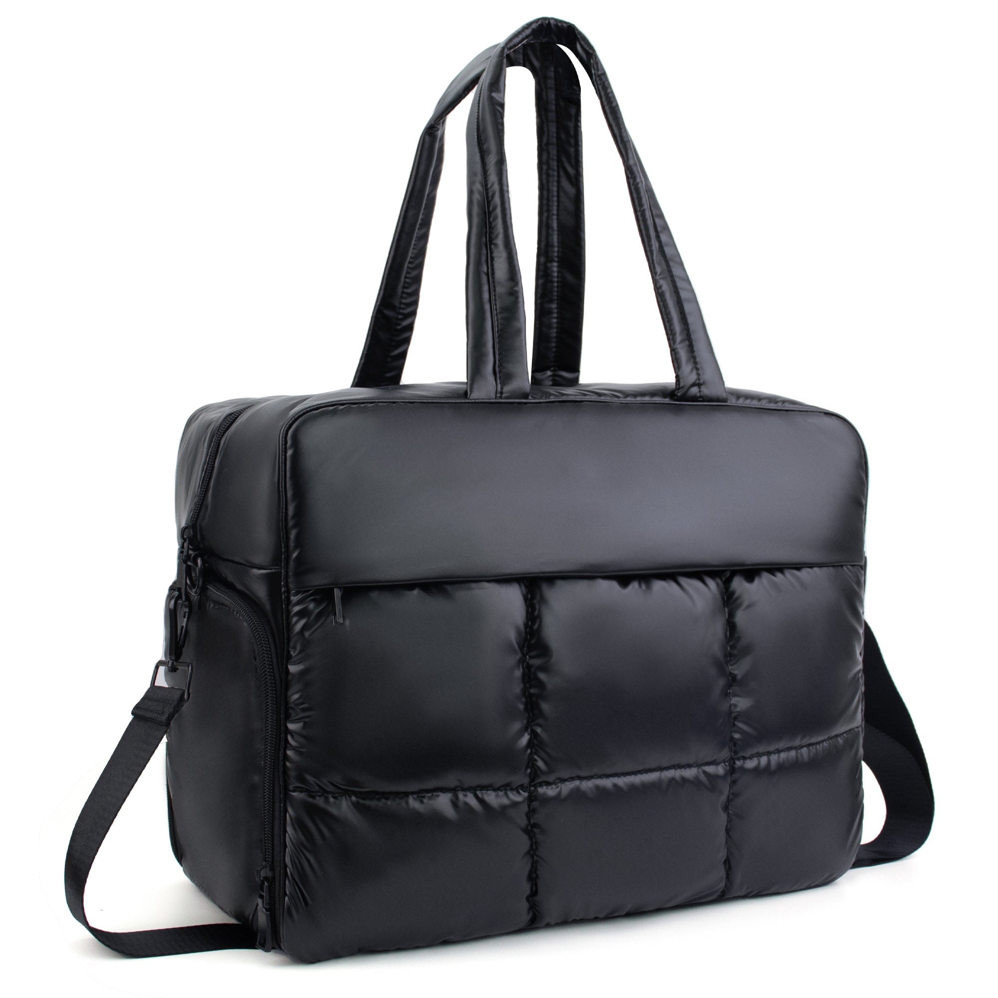 Ounamei Weekender Puffer Tote Bag | Quilted Nylon Puffy Travel Bag with Adjustable Straps, Lightweight Overnight Bag for Gym, Work & Airlines