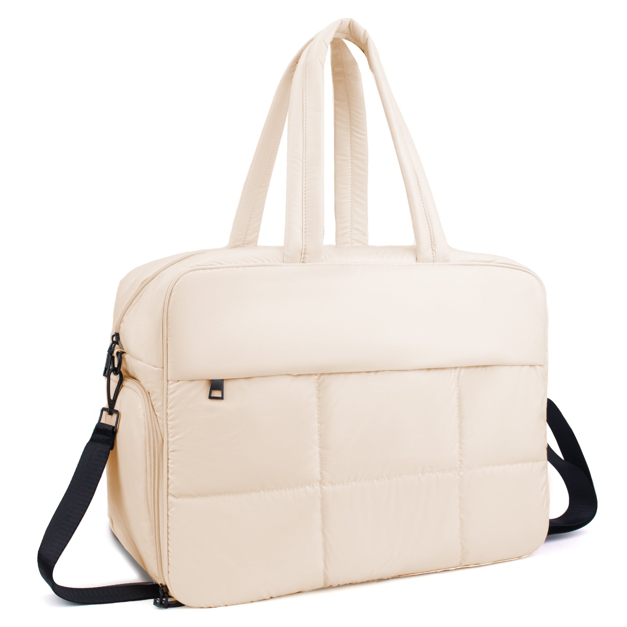 Ounamei Weekender Puffer Tote Bag | Quilted Nylon Puffy Travel Bag with Adjustable Straps, Lightweight Overnight Bag for Gym, Work & Airlines