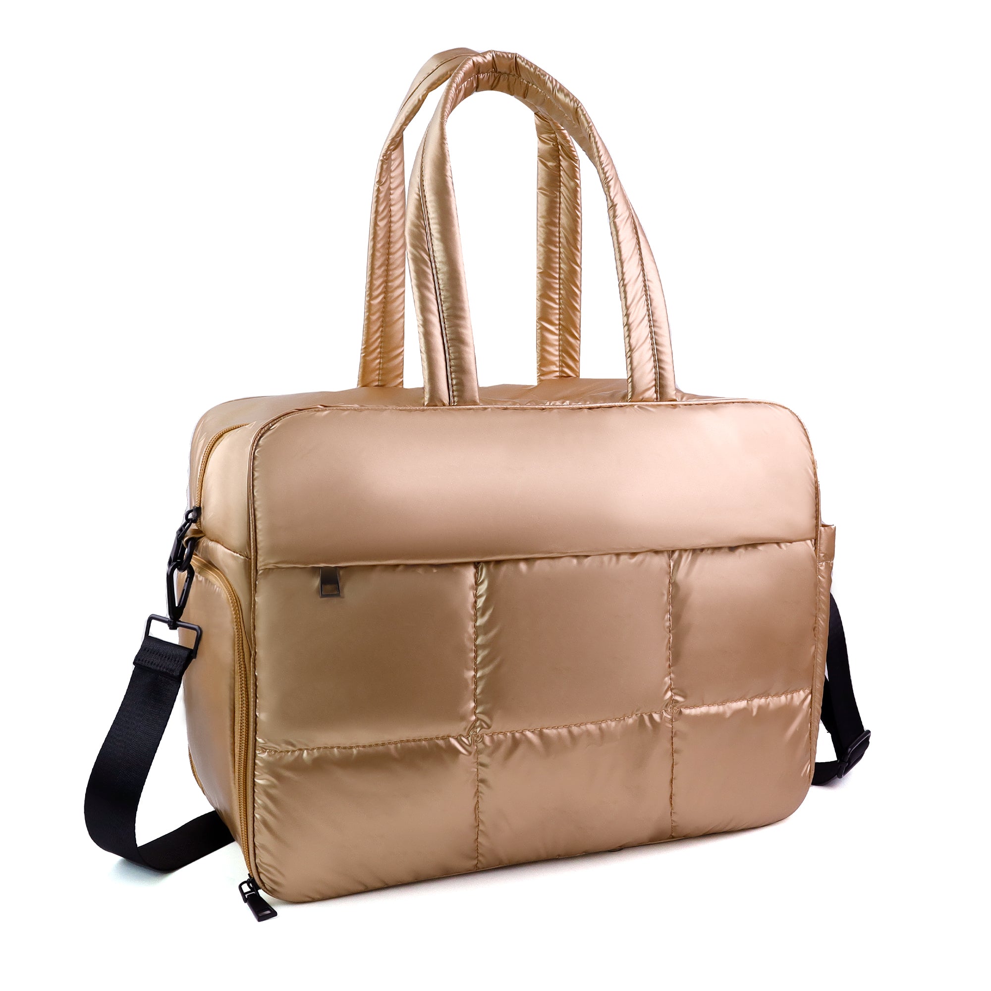 Ounamei Weekender Puffer Tote Bag | Quilted Nylon Puffy Travel Bag with Adjustable Straps, Lightweight Overnight Bag for Gym, Work & Airlines