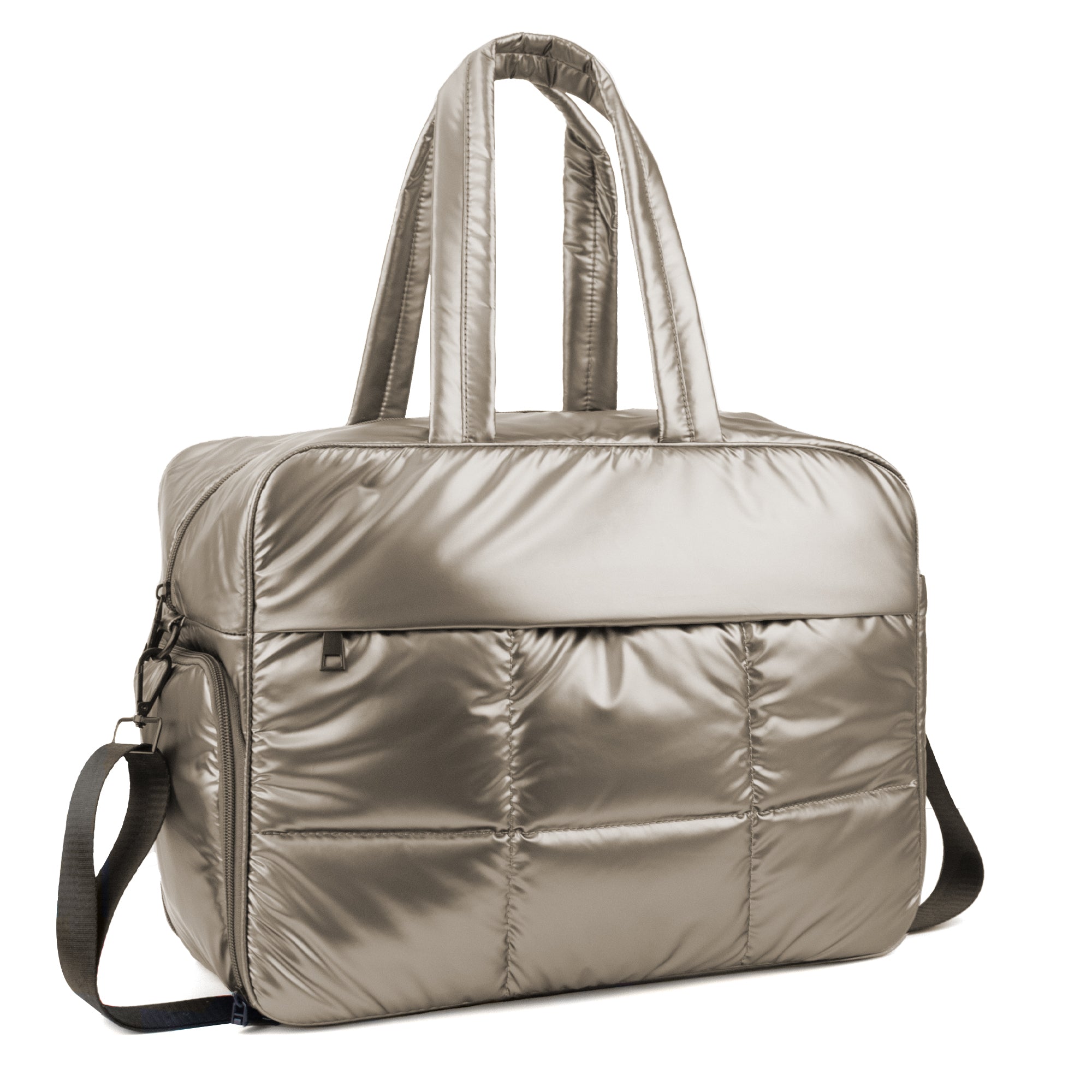 Ounamei Weekender Puffer Tote Bag | Quilted Nylon Puffy Travel Bag with Adjustable Straps, Lightweight Overnight Bag for Gym, Work & Airlines