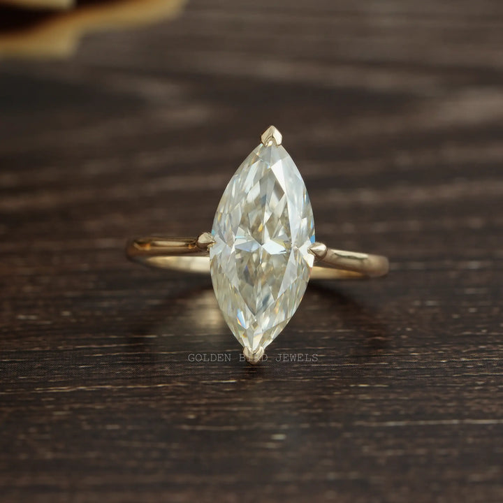 Off White Marquise Cut Moissanite Solitaire Ring