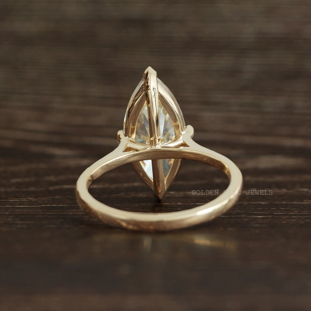 Off White Marquise Cut Moissanite Solitaire Ring