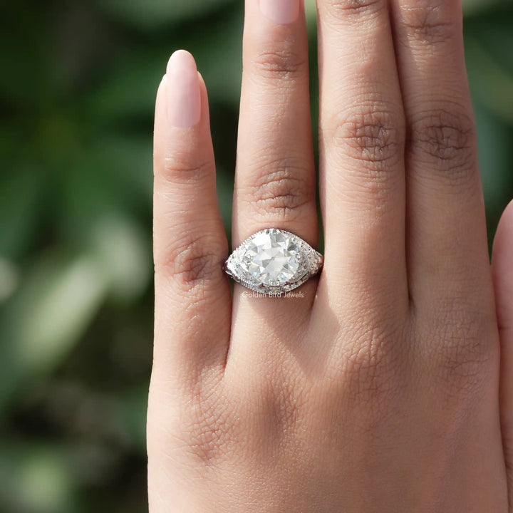 Old European Round Cut Moissanite Art Deco Ring