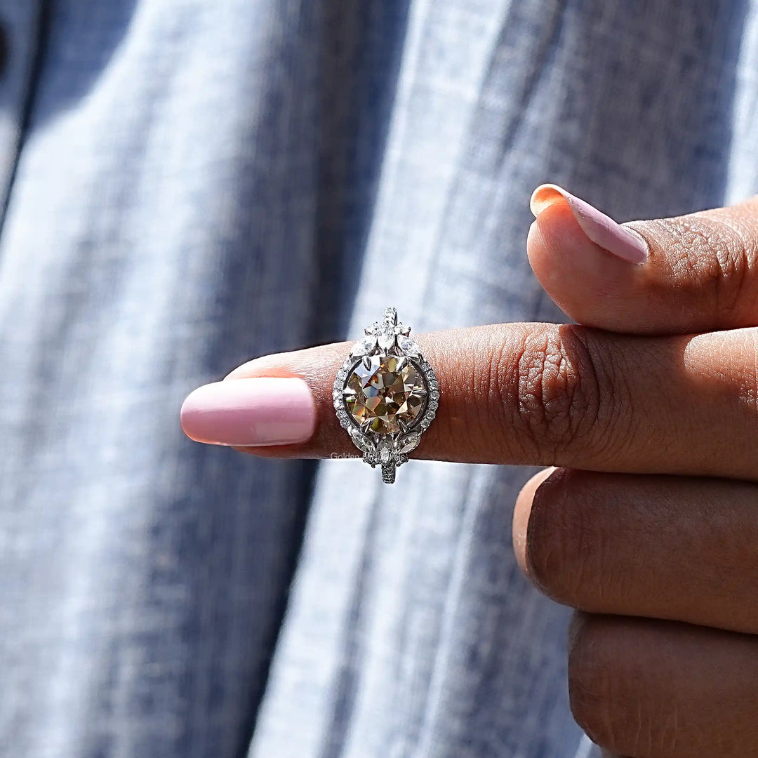 Old European Round Cut Halo Cluster Ring