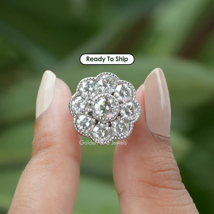 Old European Round Cut Moissanite Halo Ring