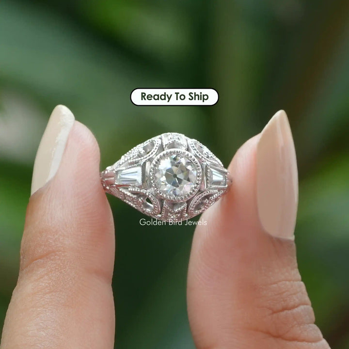 Old European Round Cut Vintage Moissanite Ring