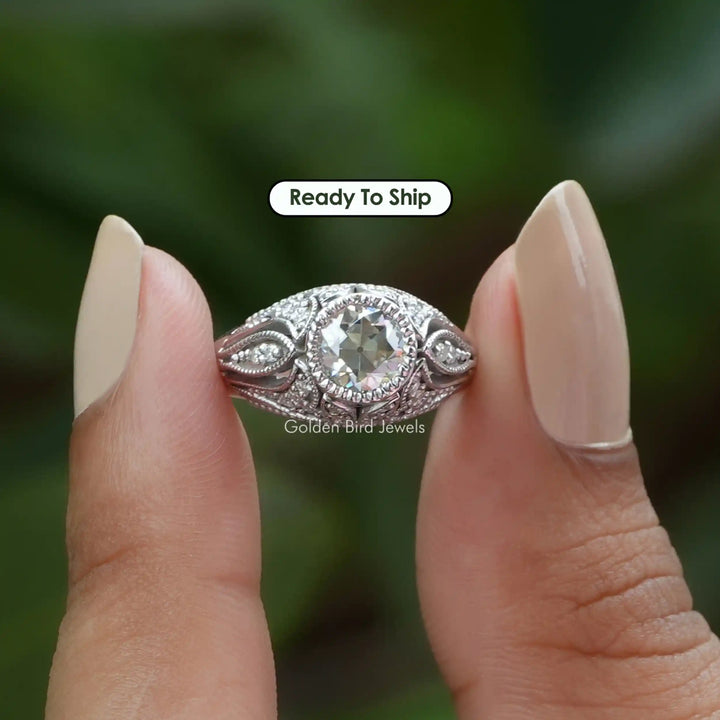 Old European Round Cut Moissanite Anniversary Ring