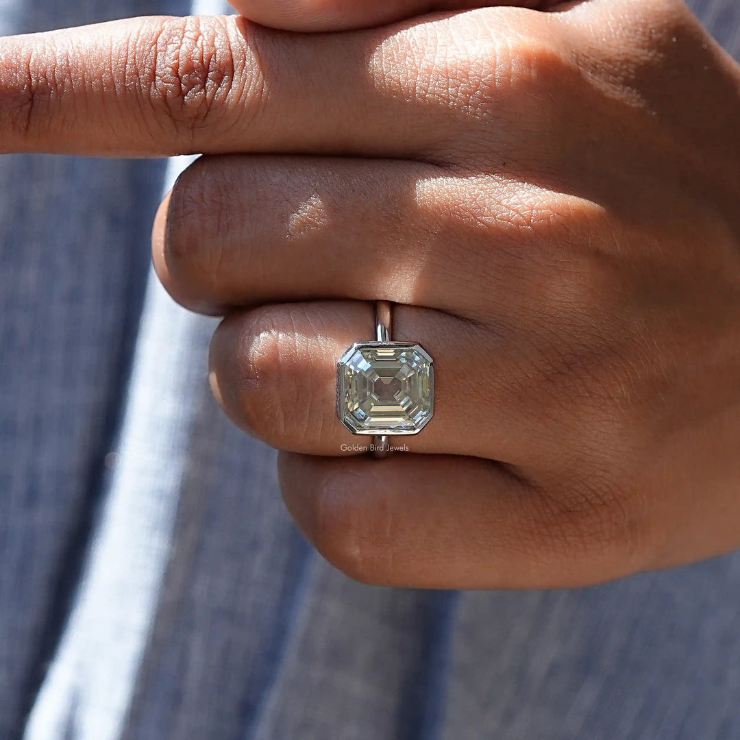 Old Mine Asscher Moissanite Solitaire Ring