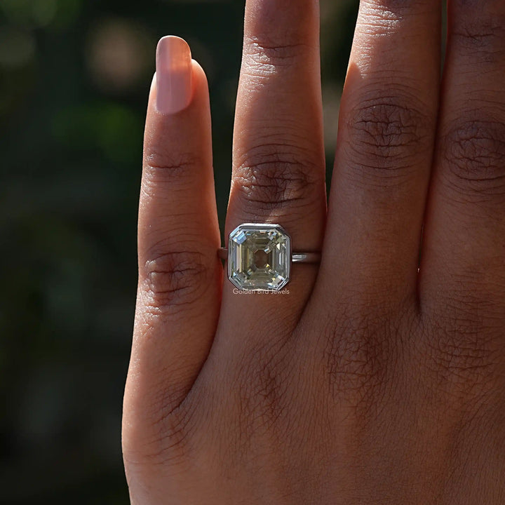 Old Mine Asscher Moissanite Solitaire Ring