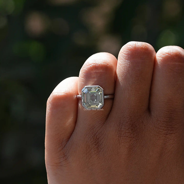 Old Mine Asscher Moissanite Solitaire Ring