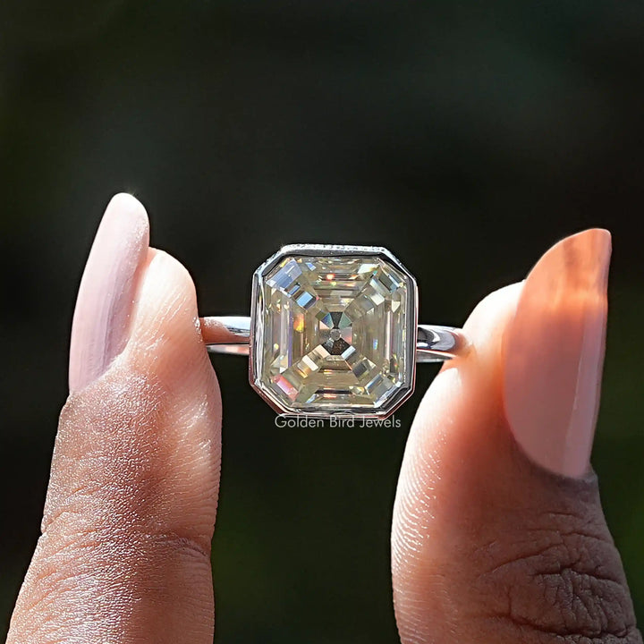 Old Mine Asscher Moissanite Solitaire Ring