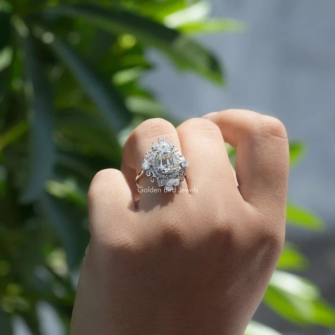 Moissanite Vintage Style Old Mine Cushion Cut Ring