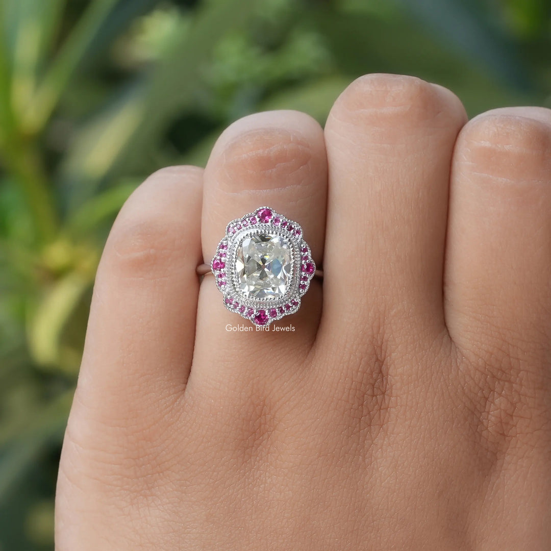 Old Mine Cushion Cut Moissanite Halo Ring