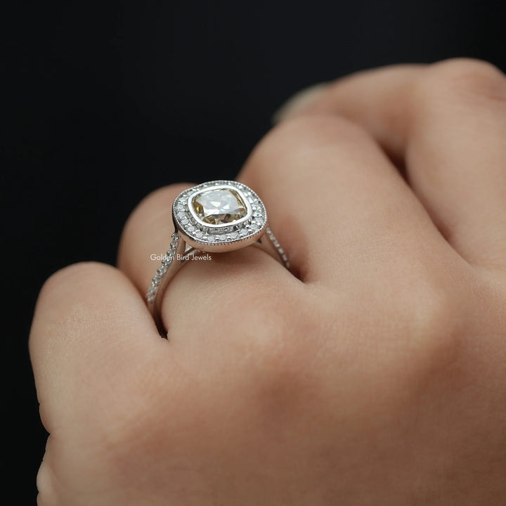 Moissanite Old Mine Cushion Halo Engagement Ring