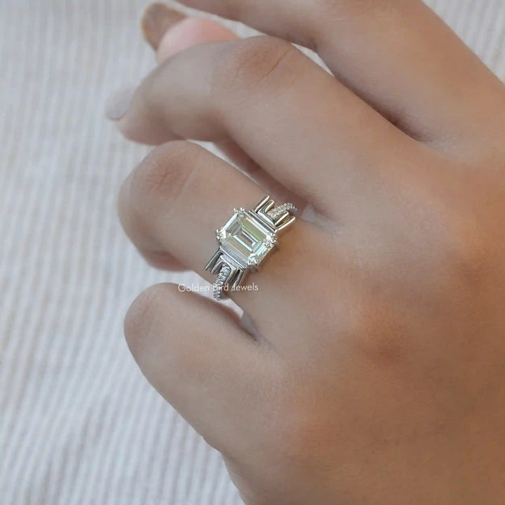 Old Mine Emerald Cut Moissanite Bridal Ring