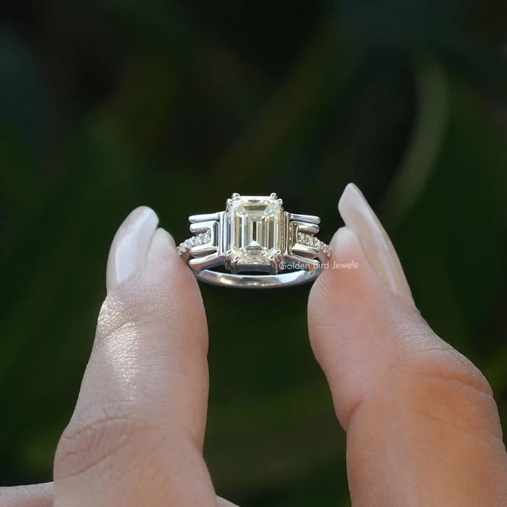 Old Mine Emerald Cut Moissanite Bridal Ring