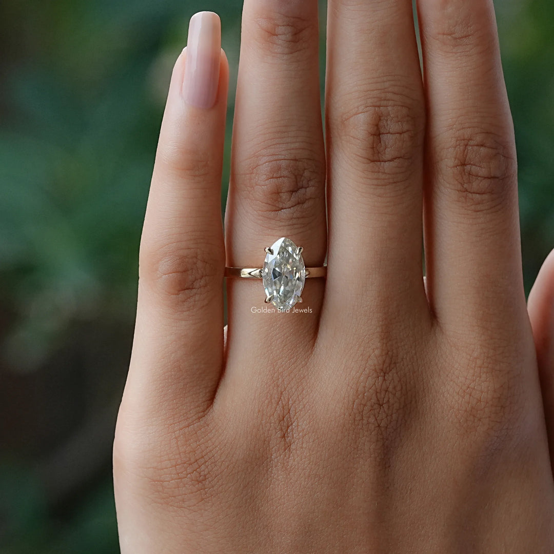 Gorgeous Old Mine Marquise Moissanite Solitaire Ring