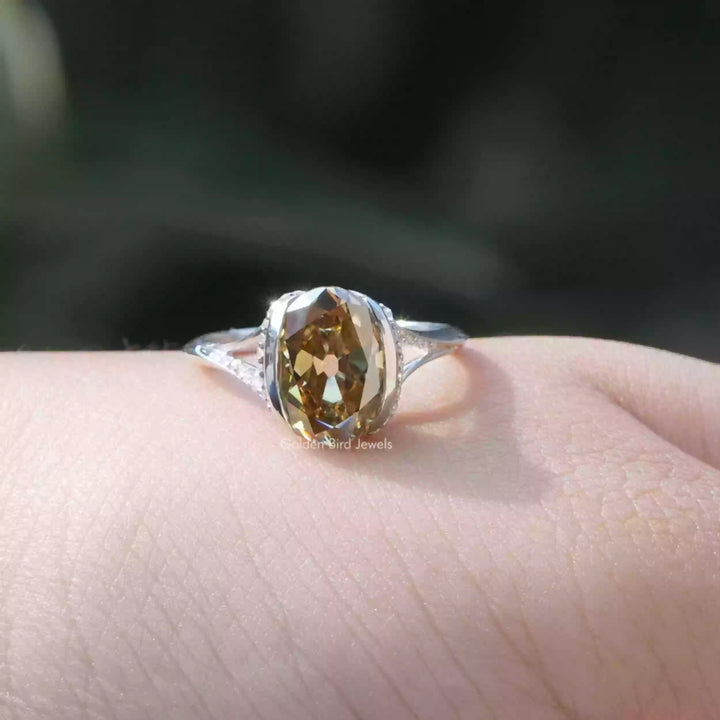 Old Mine Oval Cut Half Bezel Engagement Ring