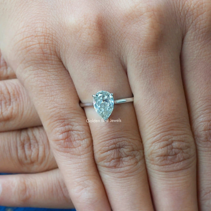 Old Mine Pear Cut Moissanite Solitaire Engagement Ring