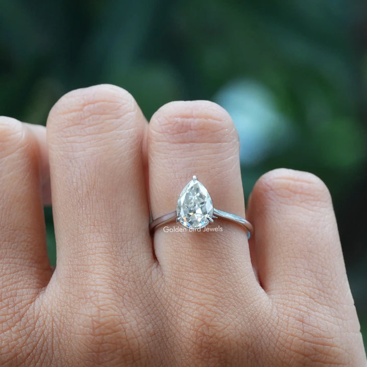 Old Mine Pear Cut Moissanite Solitaire Engagement Ring