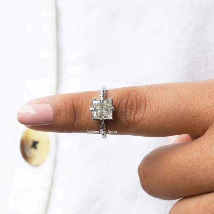 Old Mine Princess Cut Moissanite Solitaire Ring