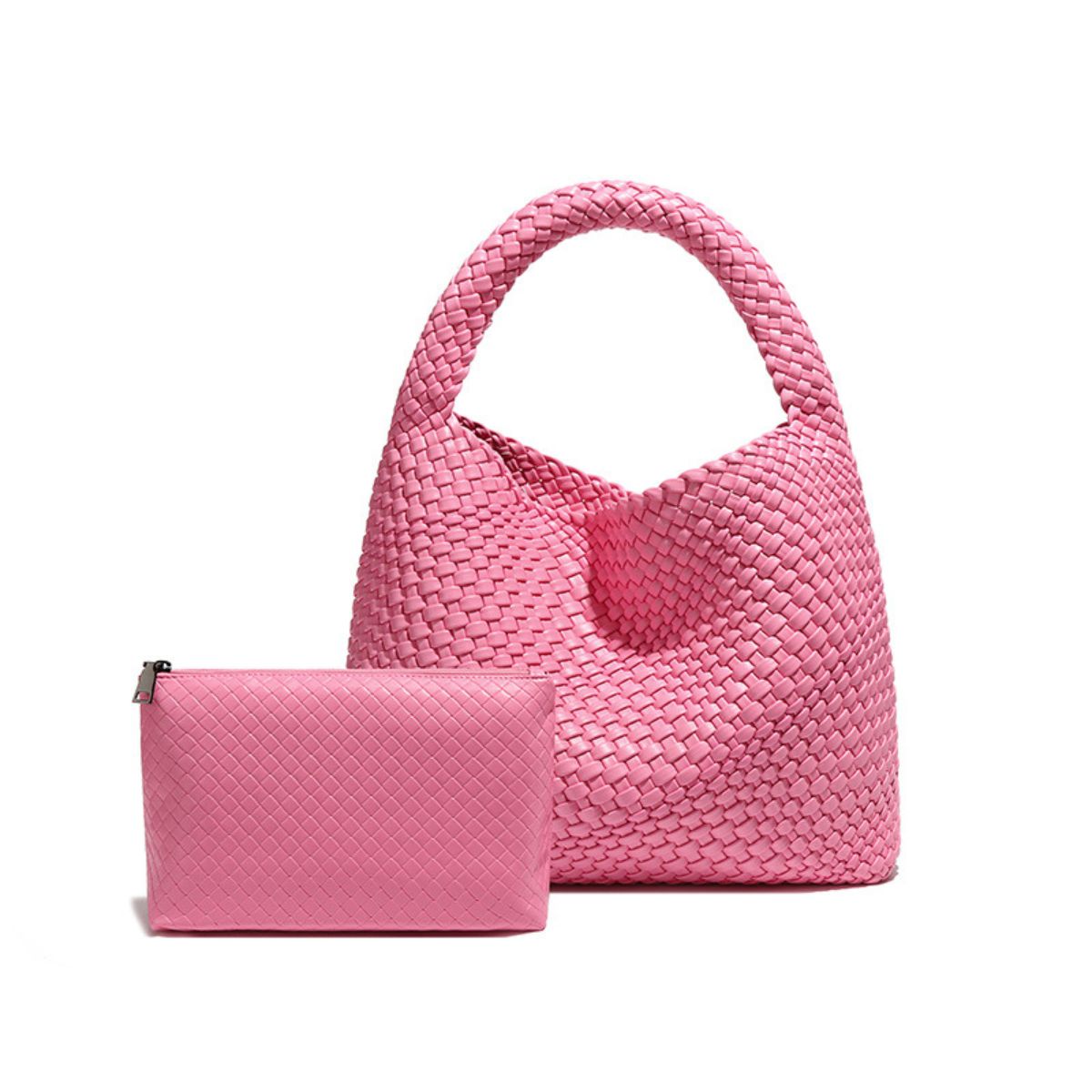 Ounamei Woven Tote Bag with Clutch | Extra Large Vegan Leather Shoulder & Handbag for Women