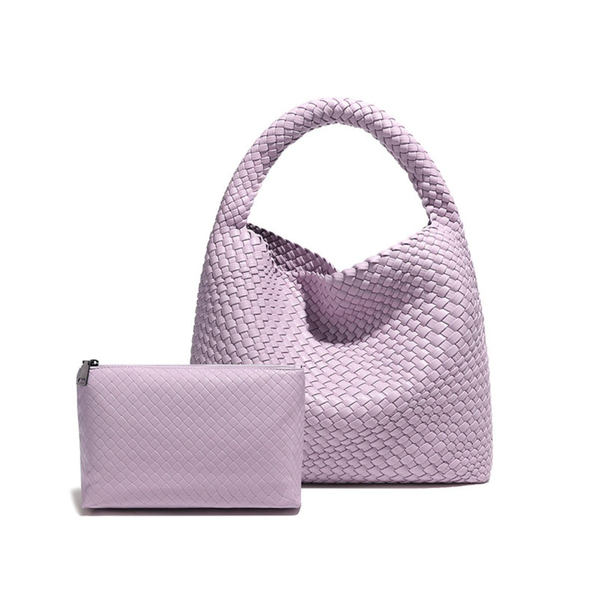 Ounamei Woven Tote Bag with Clutch | Extra Large Vegan Leather Shoulder & Handbag for Women