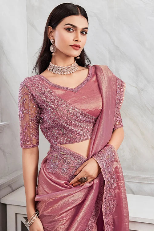 New Wedding Cocktail Onion Pink Saree With Blouse Piece