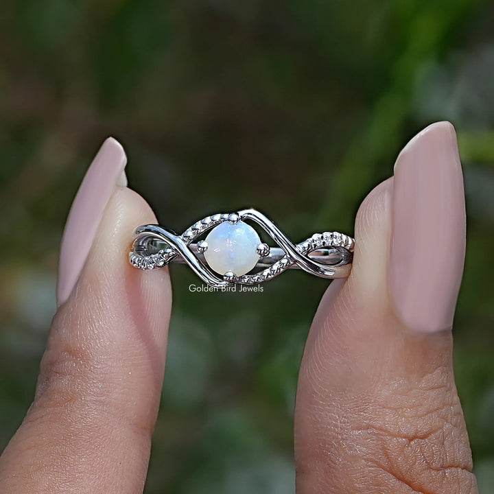 Opal Round Gemstone Infinity Style Accent Ring