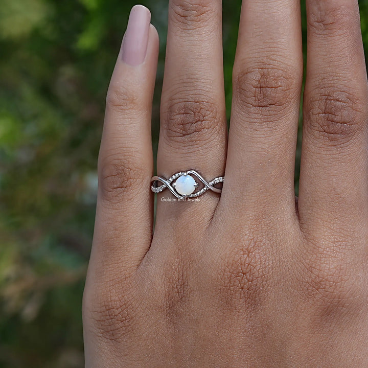 Opal Round Gemstone Infinity Style Accent Ring