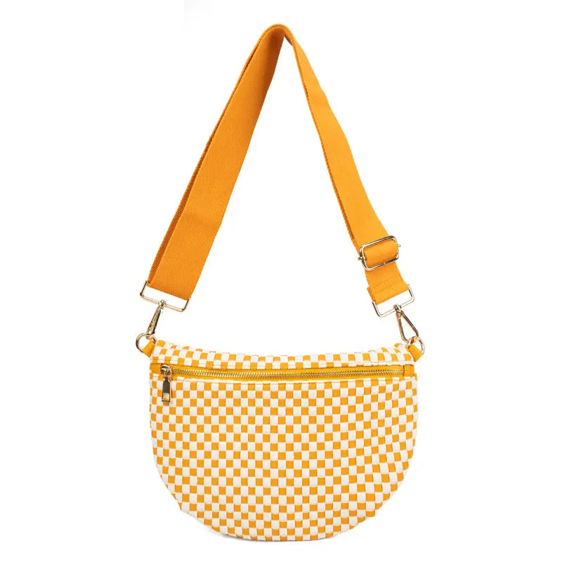 Ounamei Checkered Woven Crossbody Fanny Pack for Women – Adjustable Sling Bum Bag, Lightweight Everyday Travel Shoulder Purse
