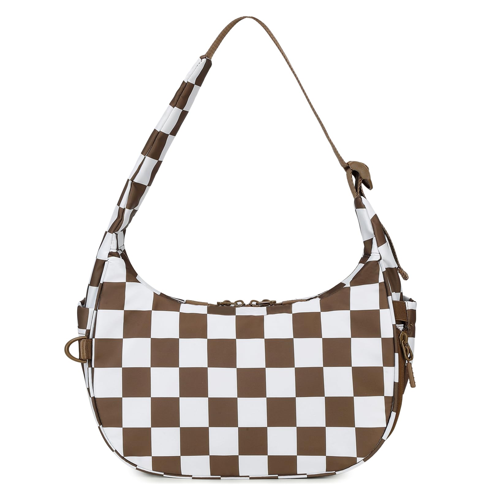 Ounamei Checkered Crescent Shoulder Bag | Women's Underarm hobo handbags Nylon Small Tote Bag