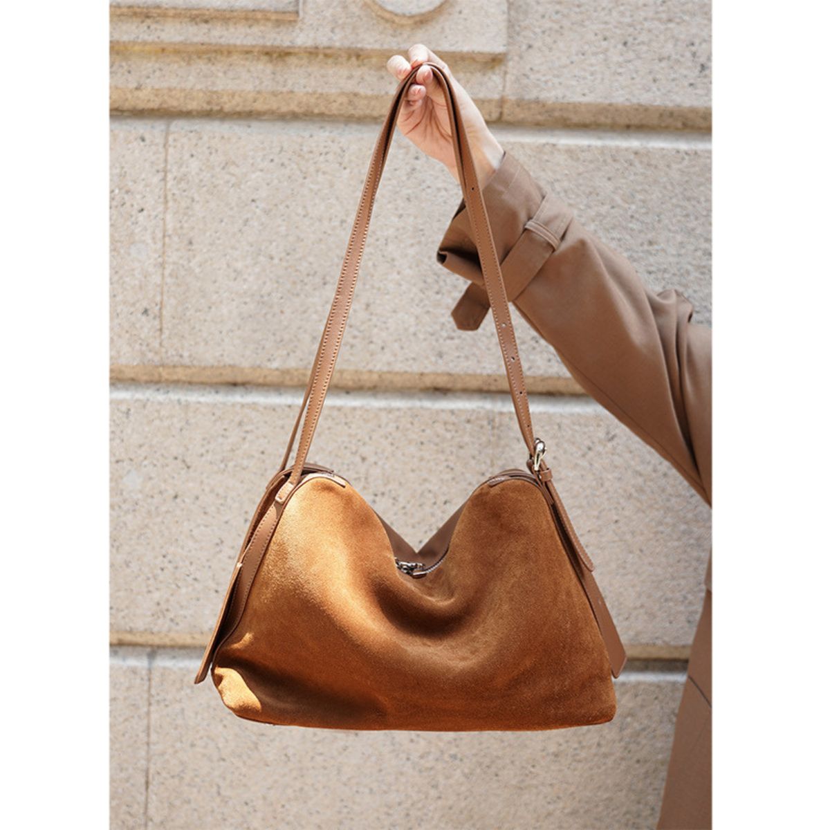 Ounamei Retro Genuine Cowhide Suede Shoulder Bag | Timeless Everyday Tote for Women