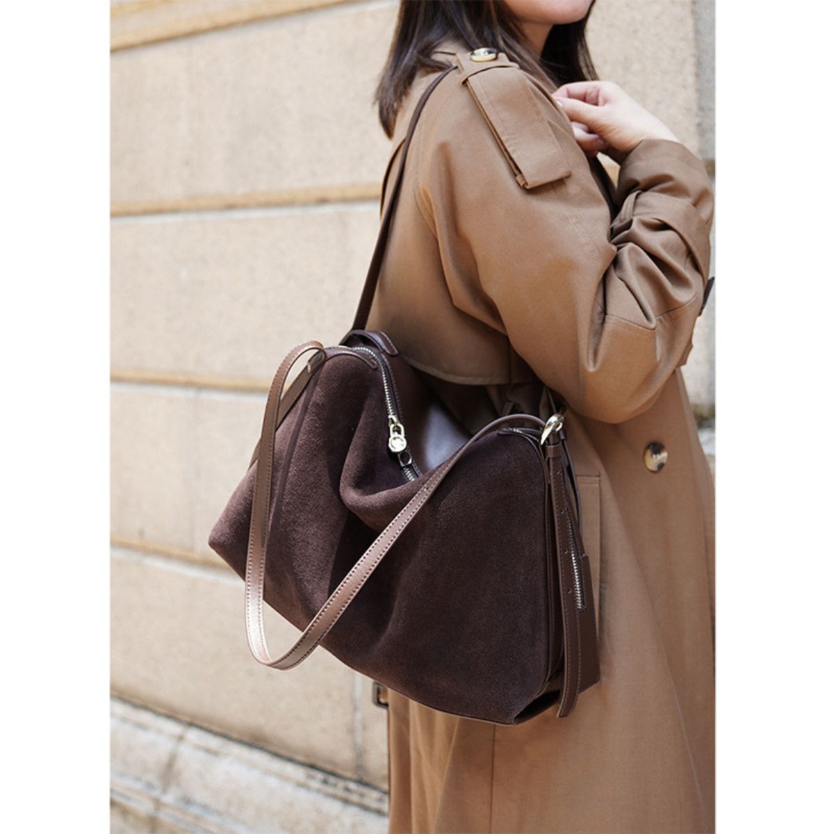 Ounamei Retro Genuine Cowhide Suede Shoulder Bag | Timeless Everyday Tote for Women